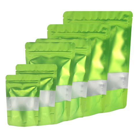 Green Mylar Bags Food Safe Storage Smell Proof Stand Up Bag With