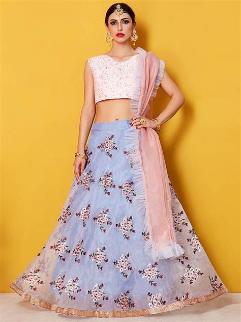 Grey Pink Art Silk Lehenga Choli With Beautiful Floral Embroidery And