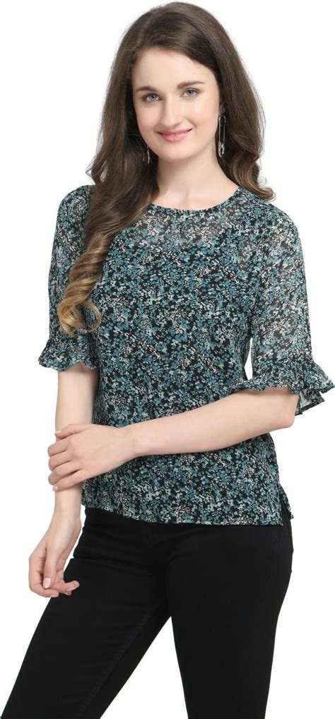 Serein Women Green Floral Crepe Single Tops Jiomart