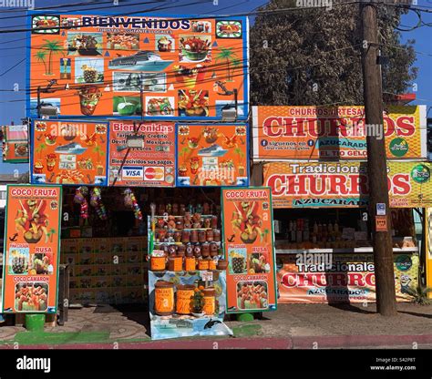 November 2022 Colorful Food Stands Malecon Ensenada Baja