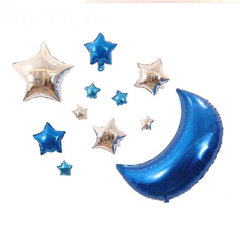 AnnoDeel 11 Pcs Star CM31 Mylar Balloons 30inch Big Blue Moon Balloons