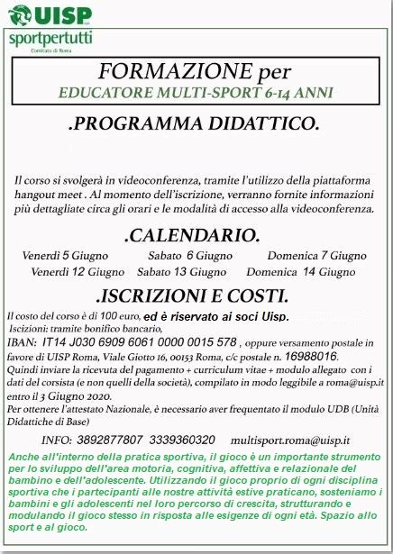 UISP Roma Formazione Corso Per Educatore Multisport