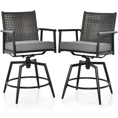 Gymax Patio Swivel Metal Outdoor Bar Stools Counter Height Bar Chairs W