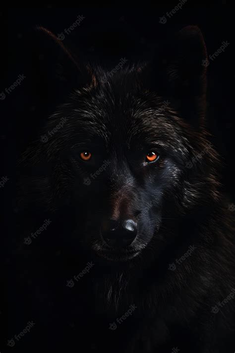 Premium Photo | Black wolf with red eyes in the dark