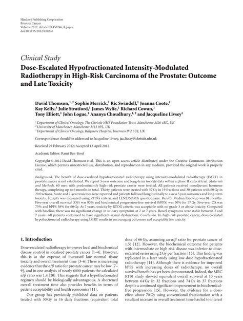 Pdf Dose Escalated Hypofractionated Intensity Modulated Radiotherapy