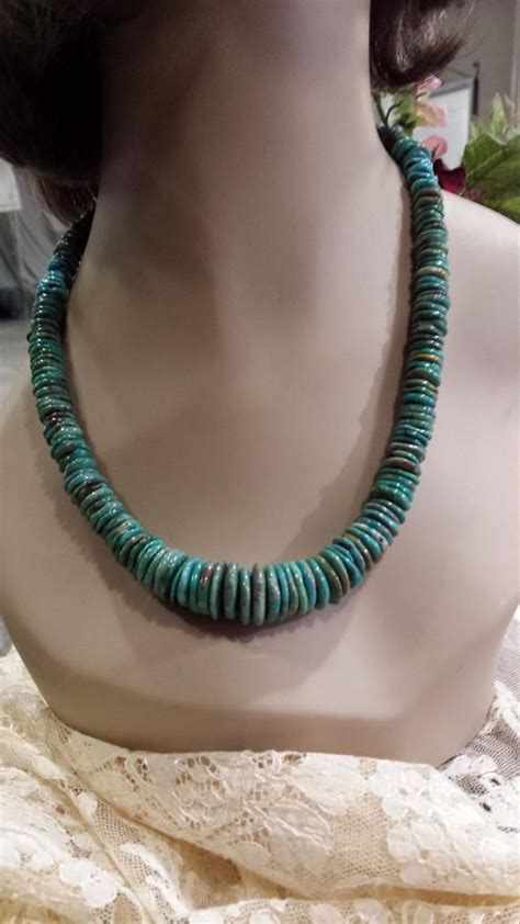 Turquoise Natural Flat Bead Necklace Etsy Beaded Necklace Turquoise Turquoise Jewelry