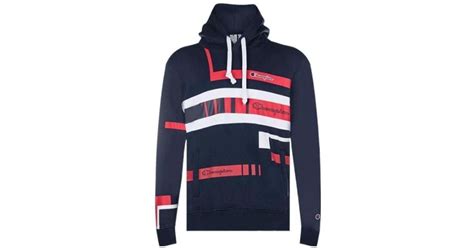 Champion Dark Logo Hooded Sweatshirt In Blue For Men Lyst