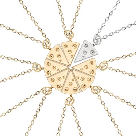 8Pcs Pizza Pendant Necklace Friendship Gold And Silver Two Color