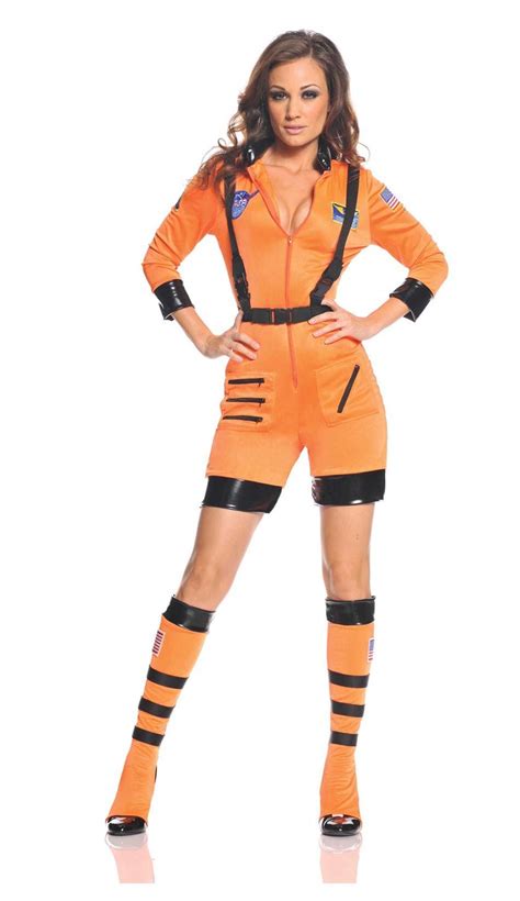 Galaxy Female Astronaut Stretch Romper Costume Orange Adult Sexy