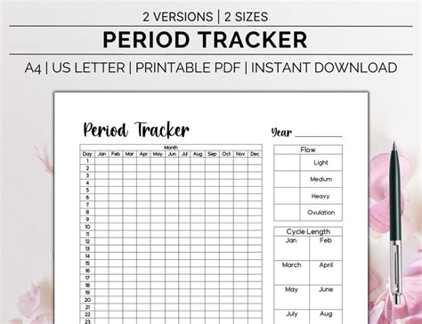 Printable Period Tracker Period Journal Period Log Ovulation Tracker