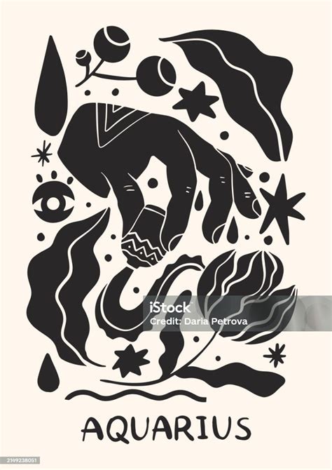 Zodiac Signs Aquarius In Scandinavian Style Hand Drawn Vector