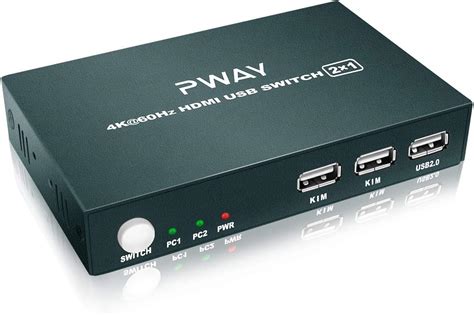 PWAY HDMI KVM Switch 2 Port Ultra HD 4K 60Hz USB 2 0 Hub Switch