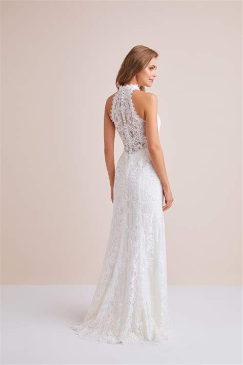 Lace High Neck Halter Sheath Wedding Dress Ms251192 Sheath Wedding