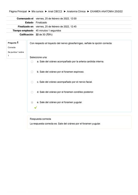 Examen Anatomia Revisi N Del Intento P Gina Principal Mis