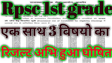 Rpsc St Grade Result Rpsc First Grade Result Rpsc First