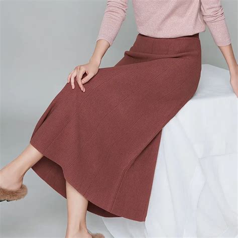 Women Knitted Pleated Skirt Female Autumn Winter High Waist Long Skirts Ladies Solid Fashion