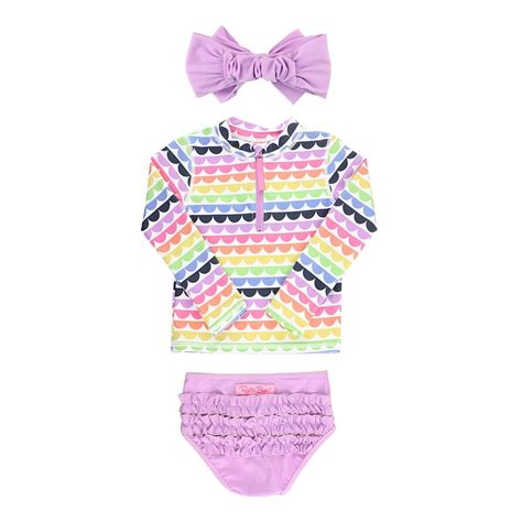 Girl S Scallop Rainbow Print Bikini W Headband Size M Rainbow