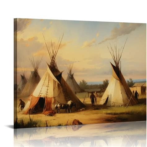 Canflashion Native American Sioux Indians Teepee Canvas Art Poster And