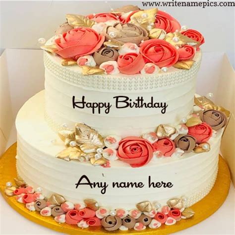 Rose Flower Birthday Cake With Name Home Alqu