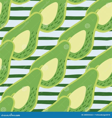 Doodle Avocado Seamless Pattern Hand Drawn Botanical Backdrop Stock