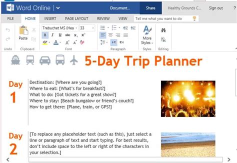 Free Trip Planner Template for Microsoft Word Online