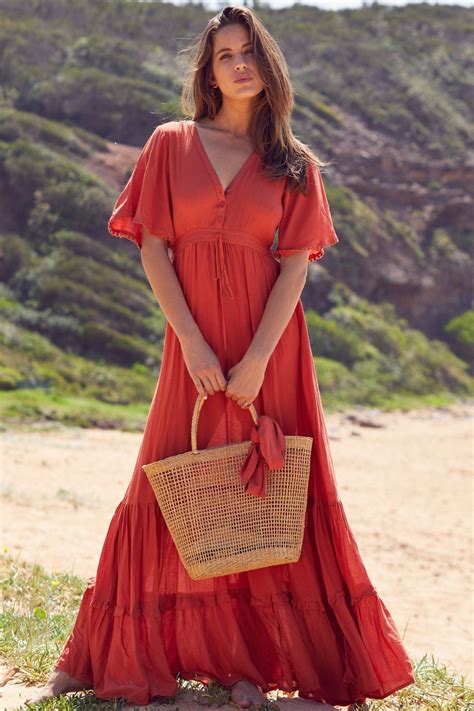 Orange Bohemian Short Sleeved Solid Color Ruffled Stitching Cotton Hem