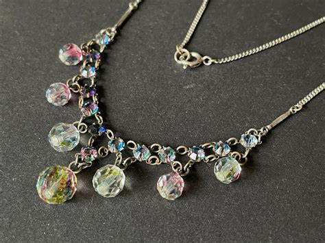 Choice Of Two Vintage Iris Rainbow Glass Crystal Necklaces Open