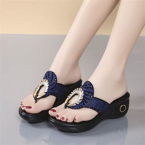 Women S Open Toe Slippers Sequins Decor Platform Ladylike Sweet New Su