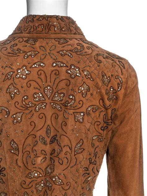 Dolce And Gabbana Brown Goat Suede Embellished Shirt Ss 2001 For Sale