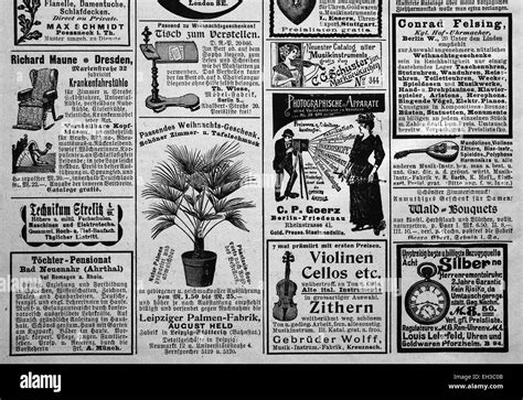 Advertising in the year 1890, pubished in the newspaper Gartenlaube ...