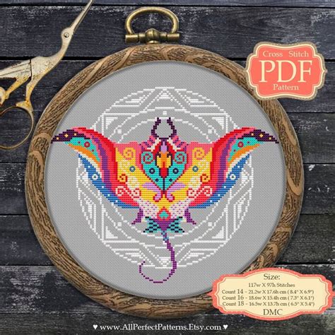 Manta Ray Mandala Cross Stitch Pdf Pattern Modern Embroidery Hoop Art