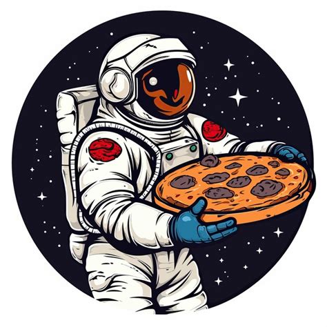 Astronauta segurando pizza no espaço Vetor Premium