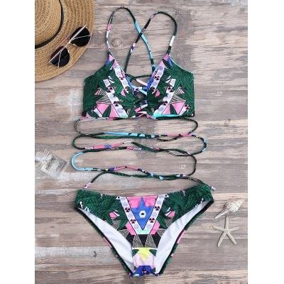 Tropical Leaf Printed Criss Cross String Bikini Specificat Flickr