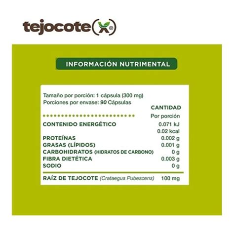 Suplemento alimenticio Tejocotex Raíz de tejocote 90 cápsulas 300 mg c