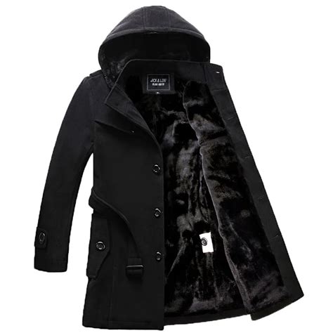 Winter Single Breasted Hooded Wool Coat Thicken Velvet Warm Long