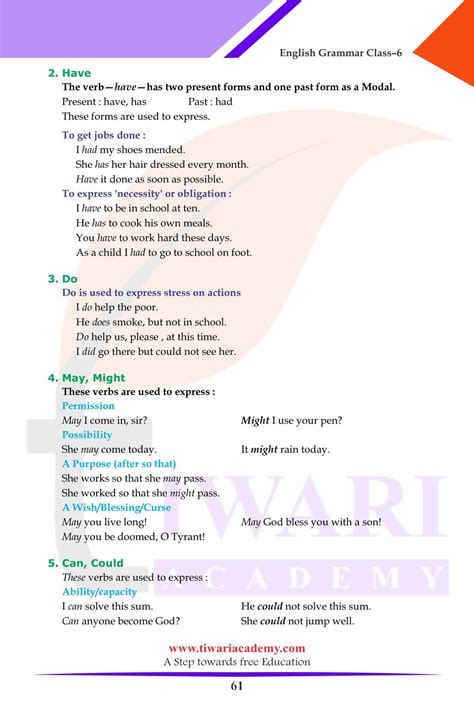 Class English Grammar Chapter Special Finite Verbs Auxiliary Verb