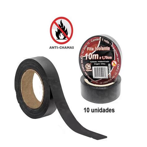 Fita Isolante Anti Chamas Eletricista 10 Metros 10 Rolos Kit