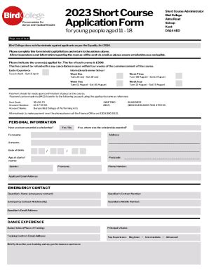 Fillable Online 2023 Short Course Application Form Fax Email Print