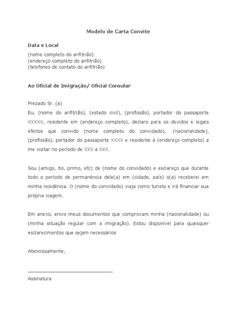 Modelo De Carta Convite Pdf