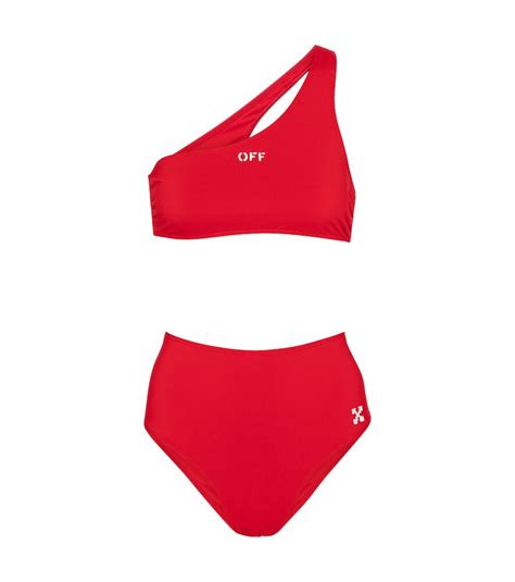 Buy Off White Logo One Shoulder Bikini Red At Off Editorialist