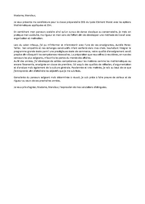 Lettre De Motivation Prépa Lycée Clément Marot Madame Monsieur Je