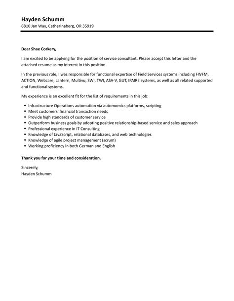 Service Consultant Cover Letter Velvet Jobs