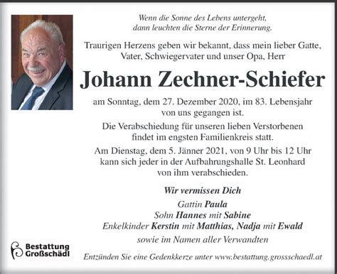 Traueranzeigen Von Johann Zechner Schiefer Trauer Kleinezeitung At