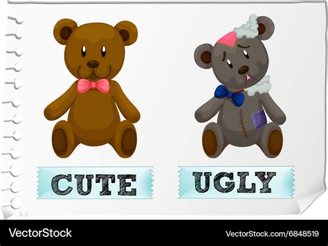 Opposite adjectives with cute and ugly Royalty Free Vector