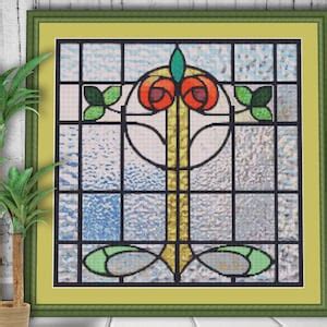 Stained Glass Pattern Counted Cross Stitch Pattern PDF Down Etsy