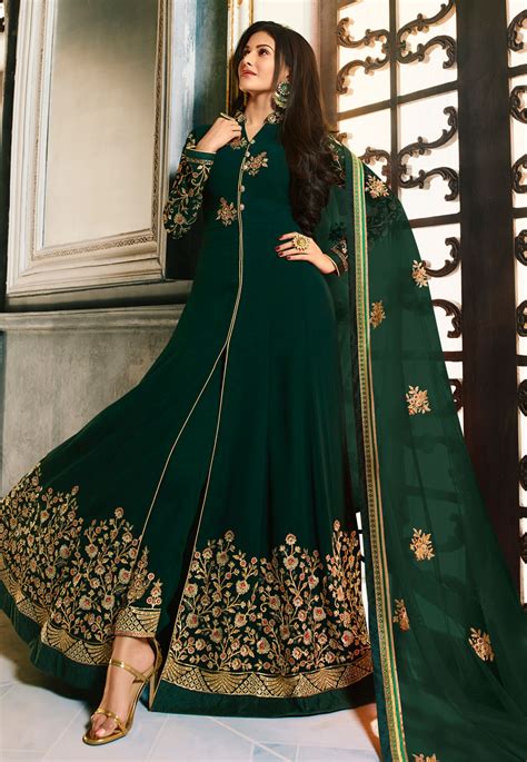 Green Georgette Center Slit Anarkali Suit