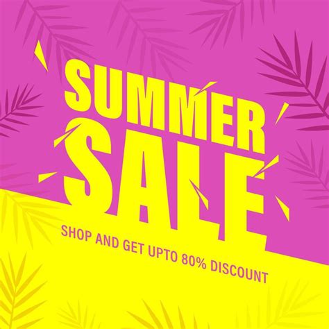 Summer Sale Poster Design With Discount Offer And Tropical Leaves On