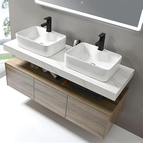 Luxurybain Meuble De Salle De Bain Double Vasque Cm Bois Et Effet