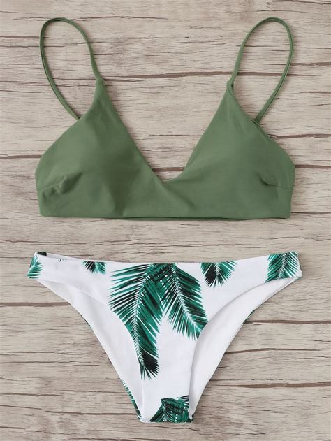 Random Leaf Print Mix And Match Bikini Set SHEIN SHEINSIDE Mix And