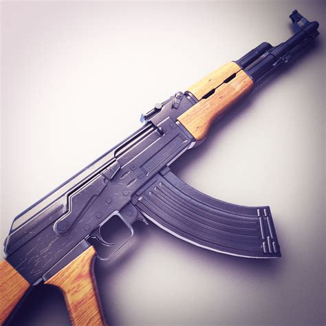 Ak47 Assault Rifle Hi Res 3d Model Max Obj Fbx Lwo Lw Lws Ma Mb